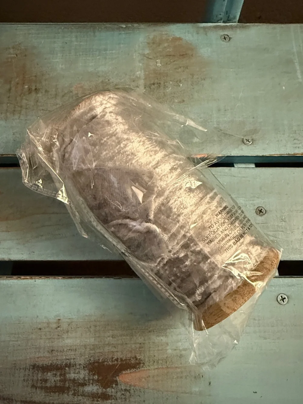 Anthropologie Large Wooden Vintage Look Spool of Velvet Ribbon in Blue/Grey New